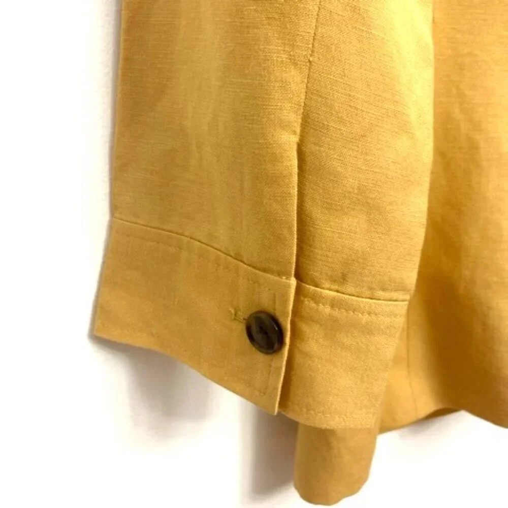 Evan Picone Blazer Jacket Women's Sz 8 Mustard‎ Yellow 3/4 Sleeves Linen Blend